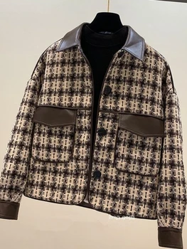 Женская куртка 2023, осень-зима, Новая мода, Корея, Элегантное шикарное женское пальто в клетку с длинным рукавом, Офисная женская одежда в клетку