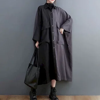 Женский тренч с длинным рукавом, повседневная рабочая одежда в корейском стиле в стиле пэчворк, удлиненные однобортные цельнокроеные пальто, женские топы