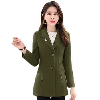 Элегантное женское шерстяное пальто, новое осенне-зимнее однобортное тонкое шерстяное пальто из смесовой ткани, женская толстая длинная куртка, одежда для матери 4XL