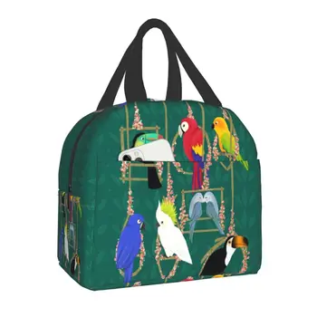 Сумка для ланча с птицами-попугаями для тропического отдыха, портативный холодильник, теплый изолированный ланч-бокс для женщин, детская школьная сумка для пикника, сумка для хранения