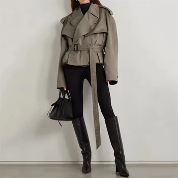 Женская ветровка 2023, осенняя Корейская мода, украшение ремнем, женская куртка y2k, винтажный свободный короткий тренч, бесплатная доставка