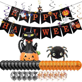 Набор воздушных шаров для Хэллоуина, принадлежности для вечеринок, набор фольгированных шаров для Хэллоуина, набор фольгированных шаров с баннером Happy Halloween Идеально подходит для