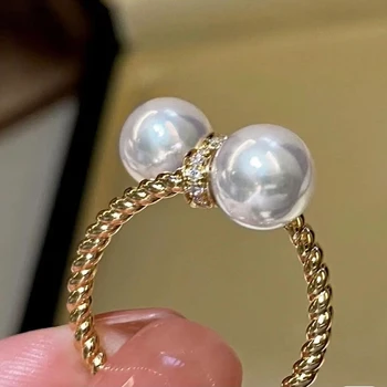 Новое темпераментное открытое кольцо с двойной имитацией жемчуга, браслет золотого цвета, Новые модные женские аксессуары, свадебные украшения 2023 года.