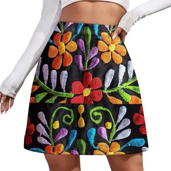 Мини-юбка с мексиканскими цветами, мини-юбка для женщин, роскошная женская юбка, корейская юбка