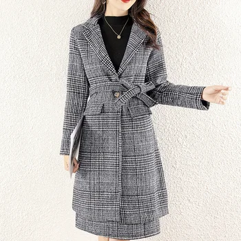 Новая осень и зима 2023 года, корейская версия шерстяного пальто, женское шерстяное пальто средней длины с воротником до колен и талии