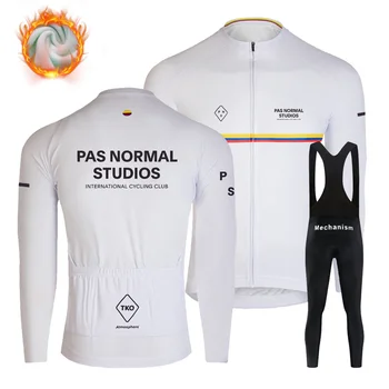 Зимний теплый флисовый комплект велосипедной одежды PNS 2024, мужская велосипедная майка с длинным рукавом, Униформа для шоссейных велосипедов, комбинезон Pas Normal Studio